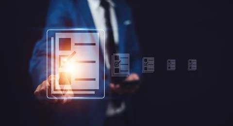 Documents management information system concept, Businessman using visual s.. 스톡 사진