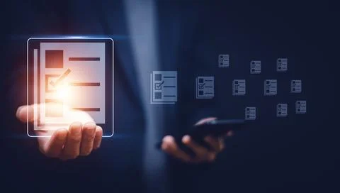 Documents management information system concept, Businessman using visual s.. 스톡 사진