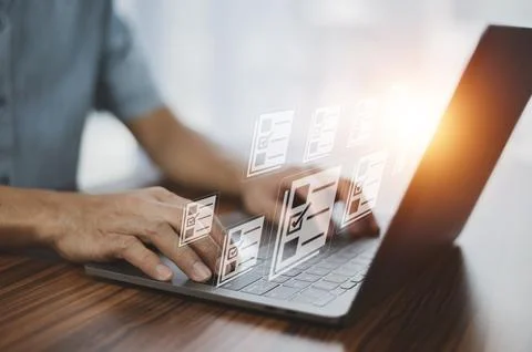 Documents management information system concept, Businessman using computer.. 스톡 사진