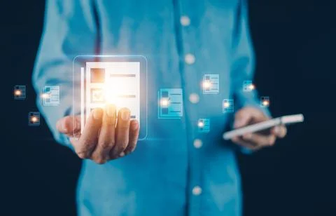 Documents management information system concept, Businessman using visual s.. 스톡 사진