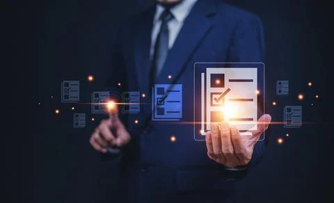 Documents management information system concept, Businessman using visual s.. 스톡 사진