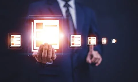 Documents management information system concept, Businessman using visual s.. 스톡 사진