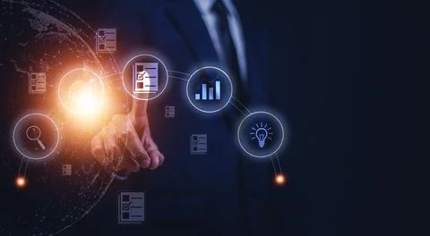 Documents management information system concept, Businessman using visual s.. Stock Photos