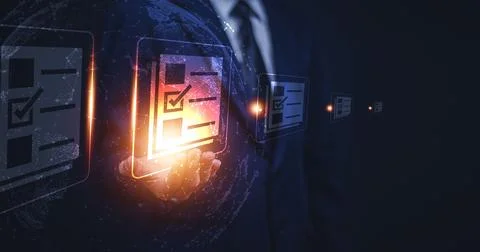 Documents management information system concept, Businessman using visual s.. 스톡 사진
