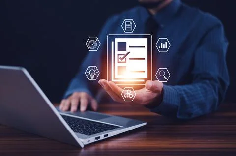Documents management information system concept, Businessman using visual s.. 스톡 사진