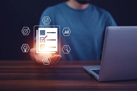 Documents management information system concept, Businessman using visual s.. 스톡 사진