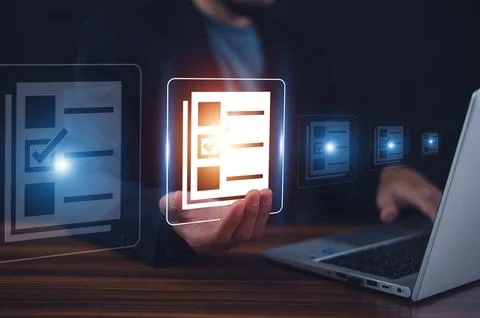 Documents management information system concept, Businessman using visual s.. 스톡 사진