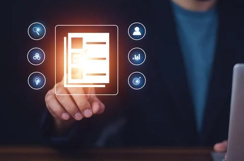 Documents management information system concept, Businessman using visual s.. 스톡 사진