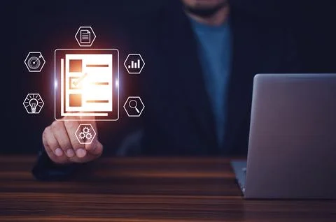 Documents management information system concept, Businessman using visual s.. 스톡 사진
