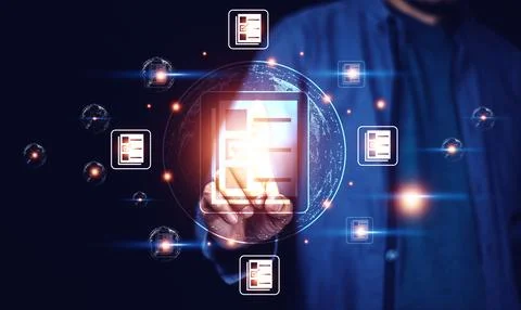 Documents management information system concept, Businessman using visual s.. 스톡 사진