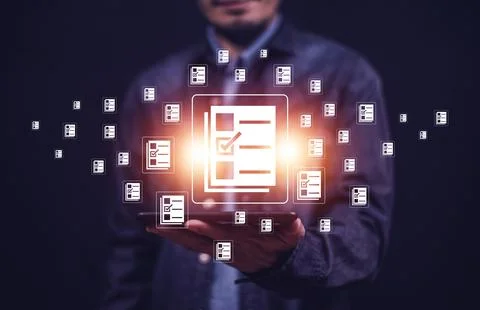 Documents management information system concept, Businessman using visual s.. 스톡 사진