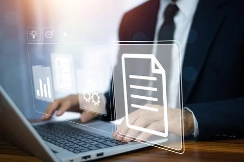 Documents management information system concept, Businessman using visual s.. 스톡 사진