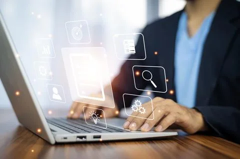 Documents management information system concept, Businessman using visual s.. 스톡 사진