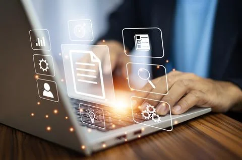 Documents management information system concept, Businessman using visual s.. 스톡 사진
