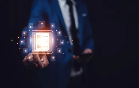Documents management information system concept, Businessman using visual s.. 스톡 사진