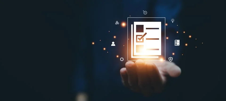 Documents management information system concept, Businessman using visual s.. 스톡 사진