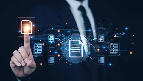 Documents management information system concept, Businessman using visual s.. 스톡 사진