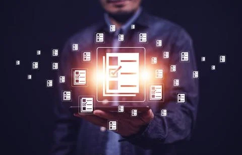 Documents management information system concept, Businessman using visual ... 스톡 사진