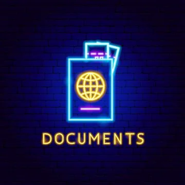 Documents Neon Label Illustrazione stock