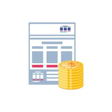 Documents paper with coins pile isolated icon Illustration
