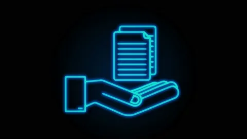 Documents papers in hands. motion graphic. Business icon. Neon design Stock Footage 169279642