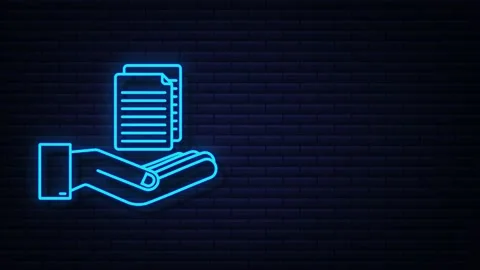 Documents papers in hands. motion graphic. Business icon. Neon design Stock Footage 169290801