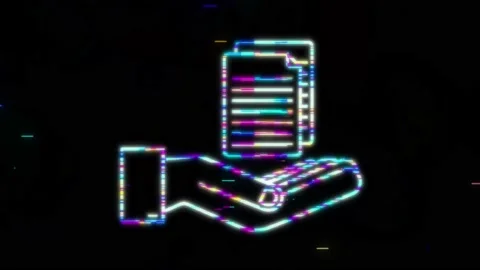 Documents papers in hands. motion graphic. Business icon. Glitch design Stock Footage 169300124