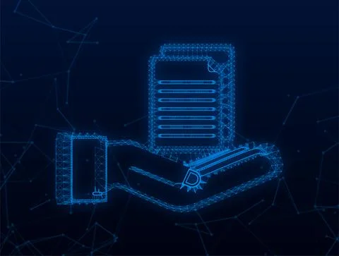 Documents papers in hands. Vector stock design. Business icon. Plexus design 스톡 일러스트