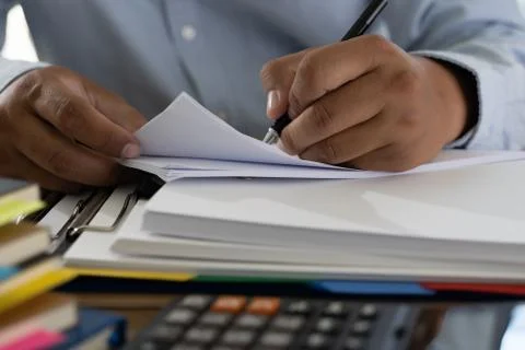 Documents  paperwork stack of business paper documents on office on desk acco Foto stock