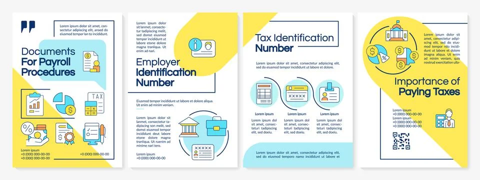 Documents for payroll procedures blue and yellow brochure template Illustration