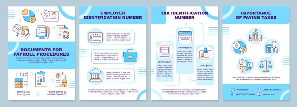 Documents for payroll procedures blue brochure template Illustration
