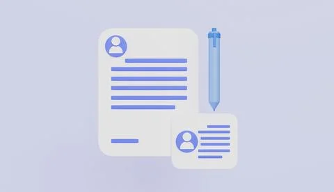 Documents personal data with pen isolated on pastel color background Stock Illustration