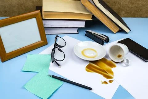 Documents poured with coffee Foto stock