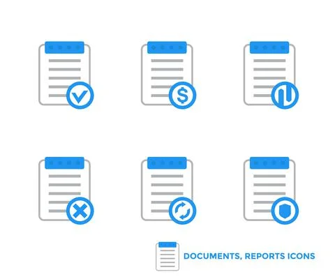 Documents, reports icons on white Stock Illustration