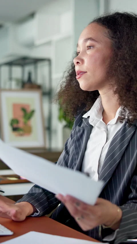 Documents, research and computer with business woman in office for account Stock Footage 319044364