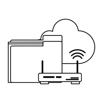 Documents router and cloud in black and white Stock Illustration