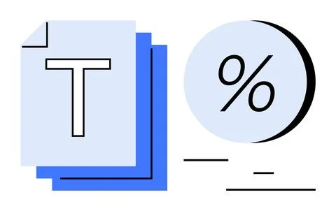 Documents stacked beside a large percentage symbol with lines representing da Illustrazione stock