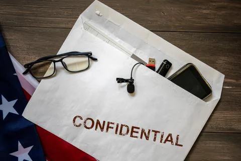 Documents with the stamp of Confidence and Top Secret on the desk. Stock Photos