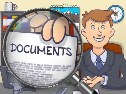 Documents through Magnifier. Doodle Design 스톡 일러스트