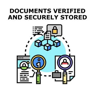 Documents verification and secure data storage concept Stock Illustration