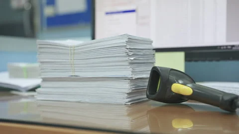 Documents waiting to for convert data into the computer. Stock Footage 172521871