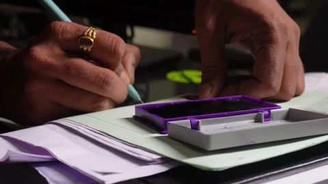 The documents were signed and thumb stamped, thumbprint Stock Footage 246594491