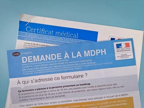 Documents, written in French, to be completed for the request to La MDPH Stock Photos