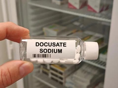 DOCUSATE SODIUM SENNOSIDES stool softener laxative for constipation bottle with Stock Photos