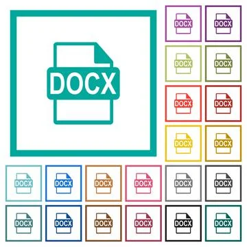 DOCX file format flat color icons with quadrant frames Stock Illustration