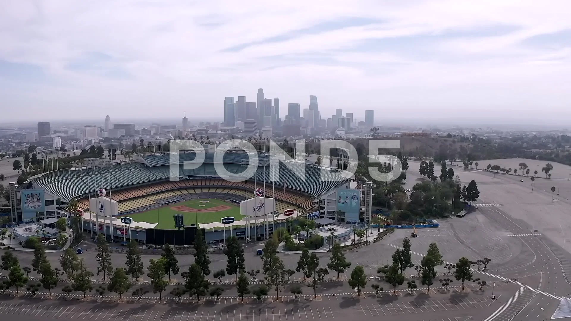 Dodgers Stadium Aerial at Sunset with DT, Stock Video