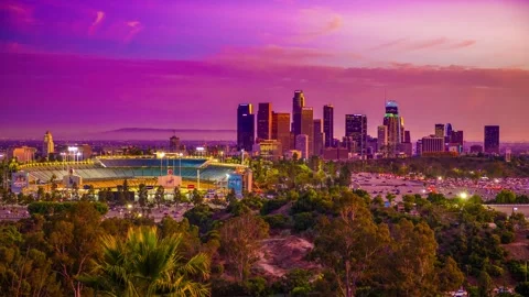 Dodgers stadium  dtla up panup timelapse 4k x2 14s Video stock 320508751