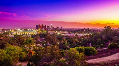 Dodgers stadium dtla wide fix timelapse 4k x3 15s ground Video stock 320509778