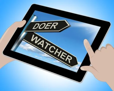Doer watcher tablet means active or observer Stock Illustration