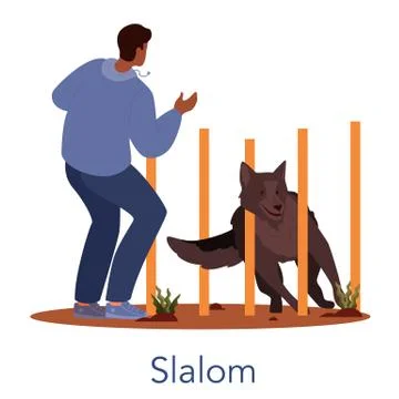 Dog agility salom. Training exercise for pet. Man training his pet dog. Ilustración de archivo